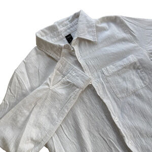 DAZY Sheer White Linen Texture Button Down Utility Pocket Shirt Medium Summer